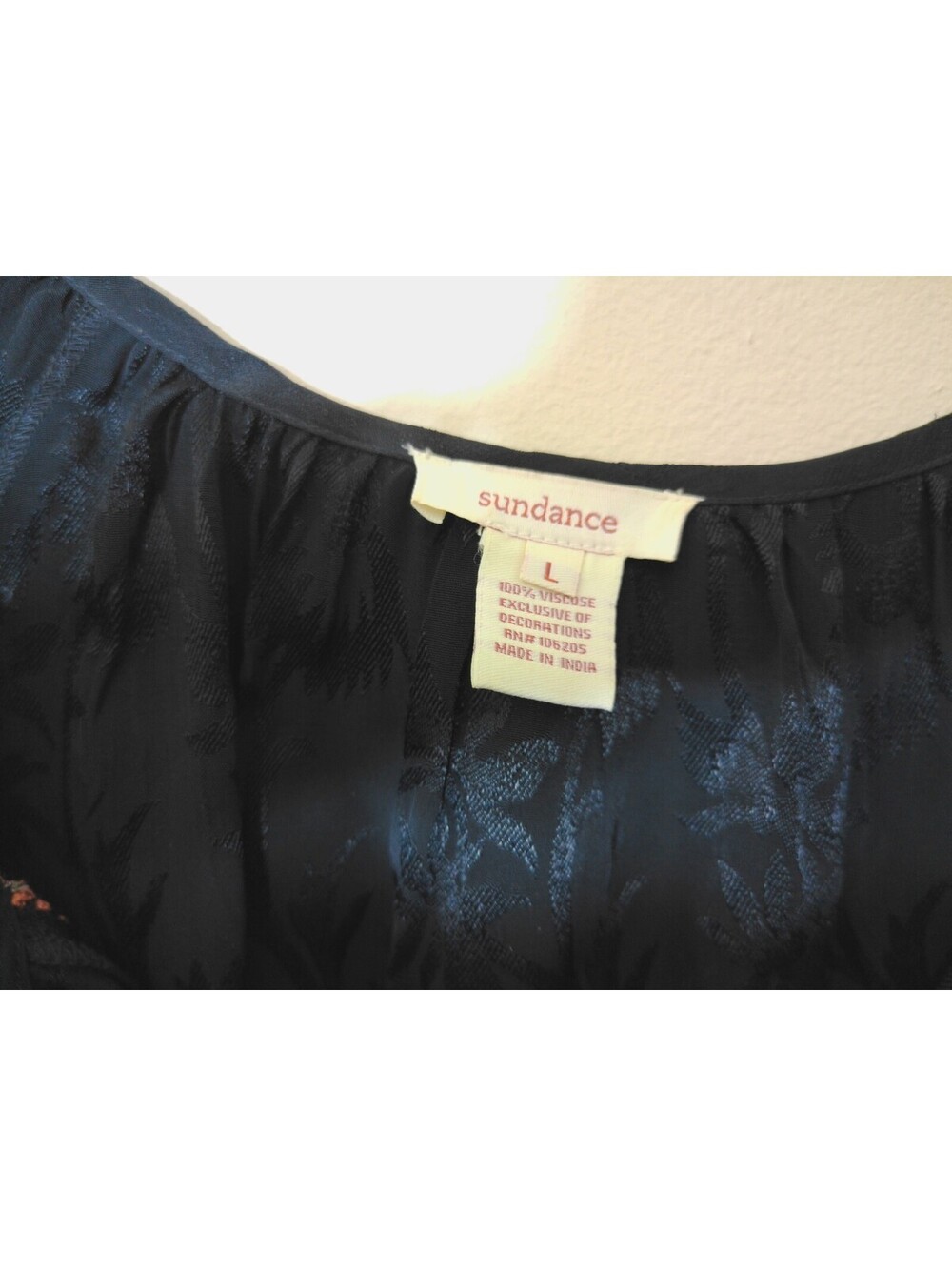 Sundance Womens Embroidered Tunic Blouse Size L Black Boho Peasant Tassel Tie - Picture 2 of 9